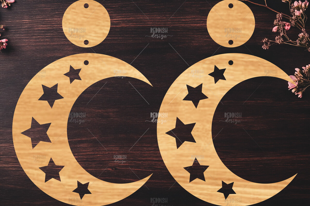 Σετ των 3 Intra απο ξύλο plywood 3mm-4mm πάχος Celestial Earrings Cut  Δίασταση 3x3 cm INTRAFABR-121280615