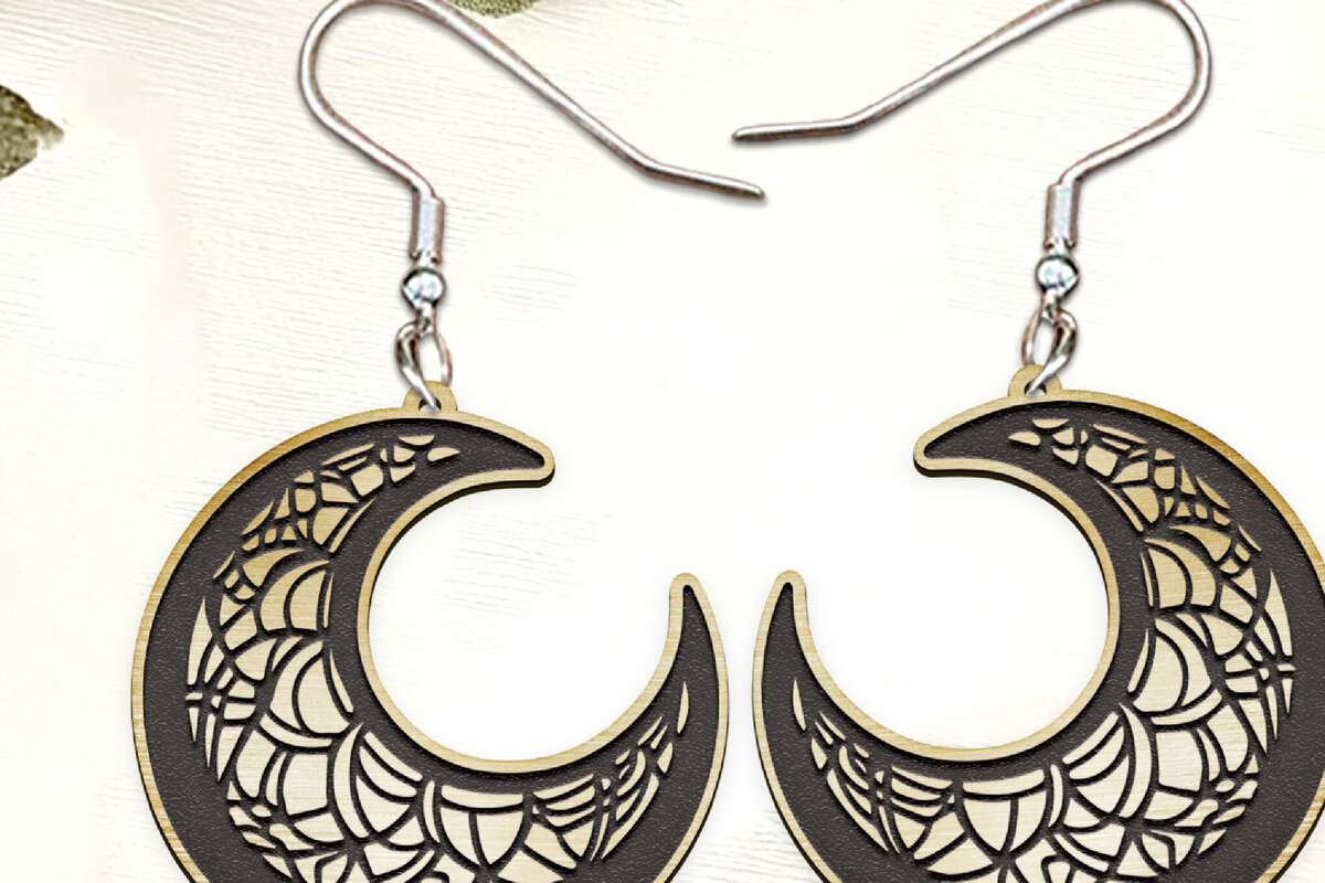 Σετ των 3 Intra απο ξύλο plywood 3mm-4mm πάχος Ουράνια Σκουλαρίκια. Σκουλαρίκια Moon Δίασταση 4x4 cm INTRAFABR-123567512