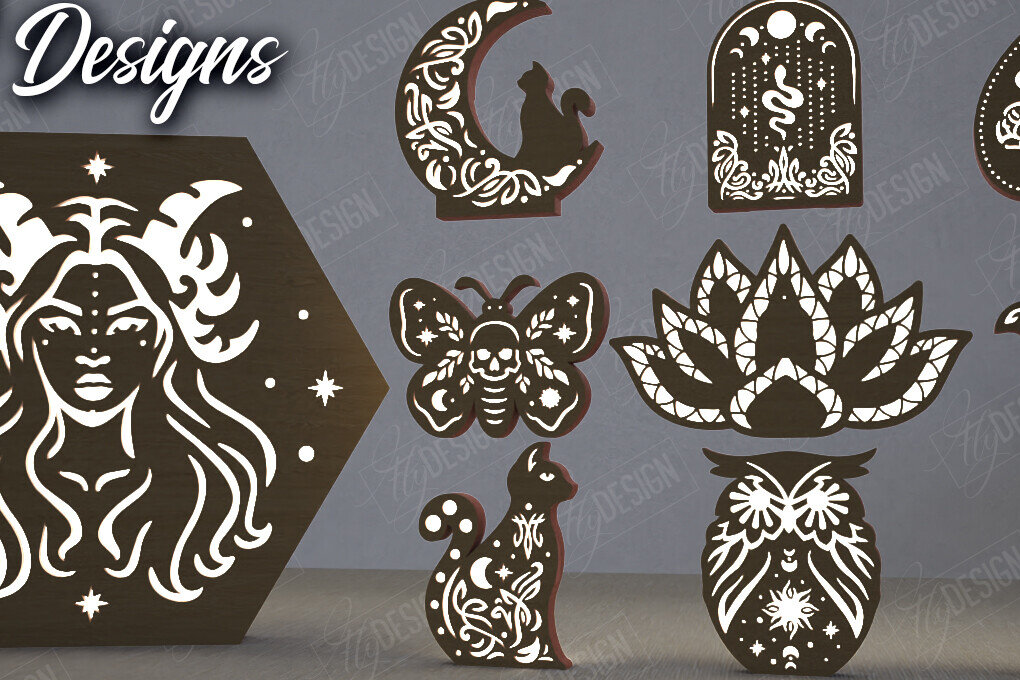 Σετ των 2 Intra απο ξύλο plywood 3mm-4mm πάχος Ουράνιο Φανάρι Δέσμη | Επιτραπέζιο Φωτιστικό Δίασταση 15x15 cm INTRAFABR-112898335