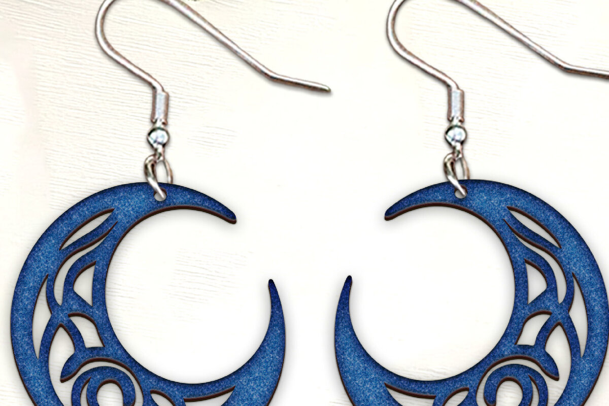 Σετ των 3 Intra απο ξύλο plywood 3mm-4mm πάχος Σκουλαρίκια Celestial Moon Μοντέρνα Δίασταση 4x4 cm INTRAFABR-123467917