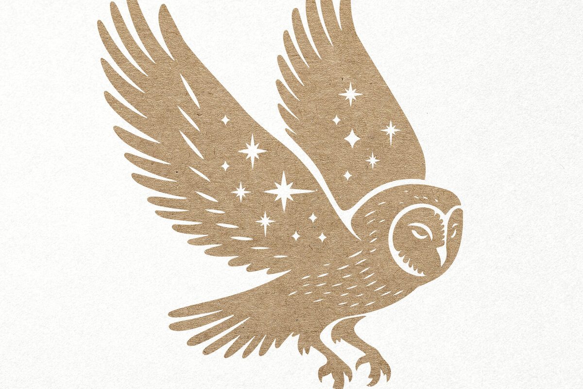 Σετ των 3 Intra απο ξύλο plywood 3mm-4mm πάχος Ουράνια κουκουβάγια . Κουκουβάγια αχυρώνα με αστέρια Δίασταση 7x7 cm INTRAFABR-106003640