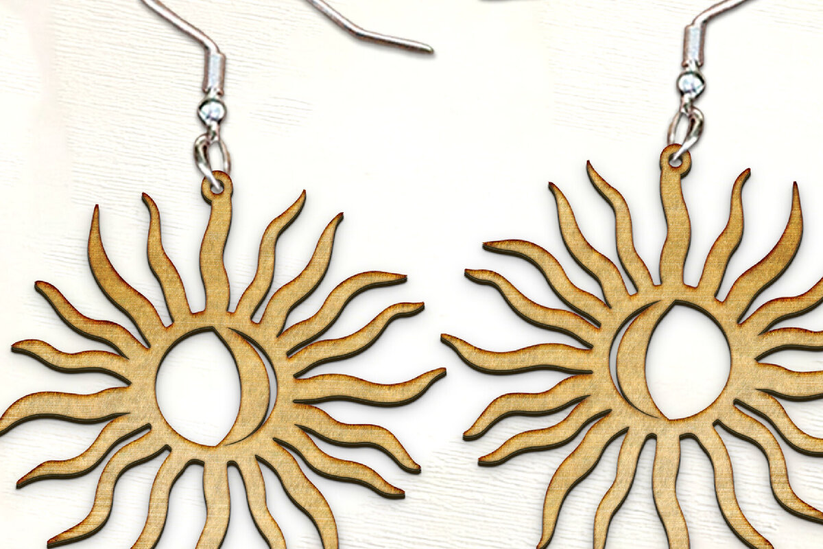 Σετ των 3 Intra απο ξύλο plywood 3mm-4mm πάχος Σκουλαρίκια Celestial Sun Μοντέρνα . Δίασταση 4x4 cm INTRAFABR-123537427