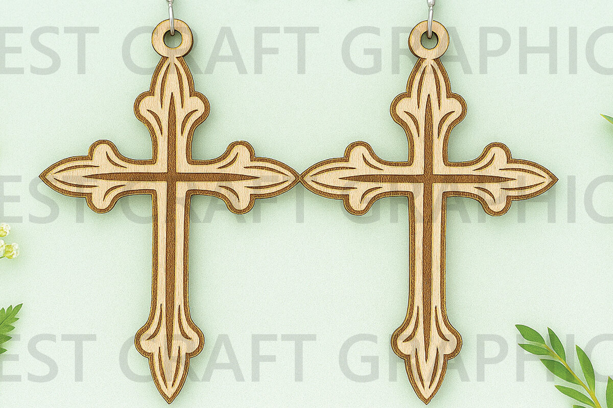 Σετ των 3 Intra απο ξύλο plywood 3mm-4mm πάχος Σκουλαρίκια Celtic Cross – Christian Δίασταση 3x3 cm INTRAFABR-124681782