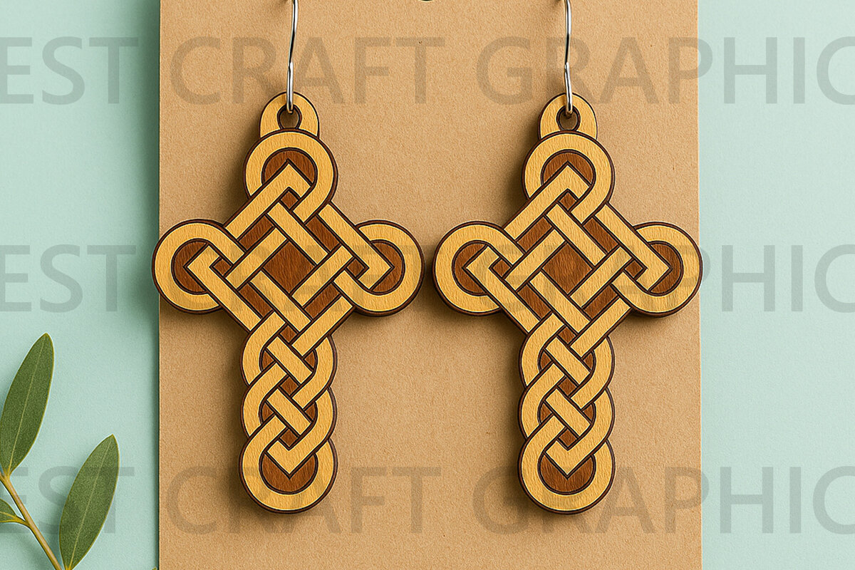 Σετ των 3 Intra απο ξύλο plywood 3mm-4mm πάχος Σκουλαρίκια Celtic Cross Cut  Δίασταση 3x3 cm INTRAFABR-124492971
