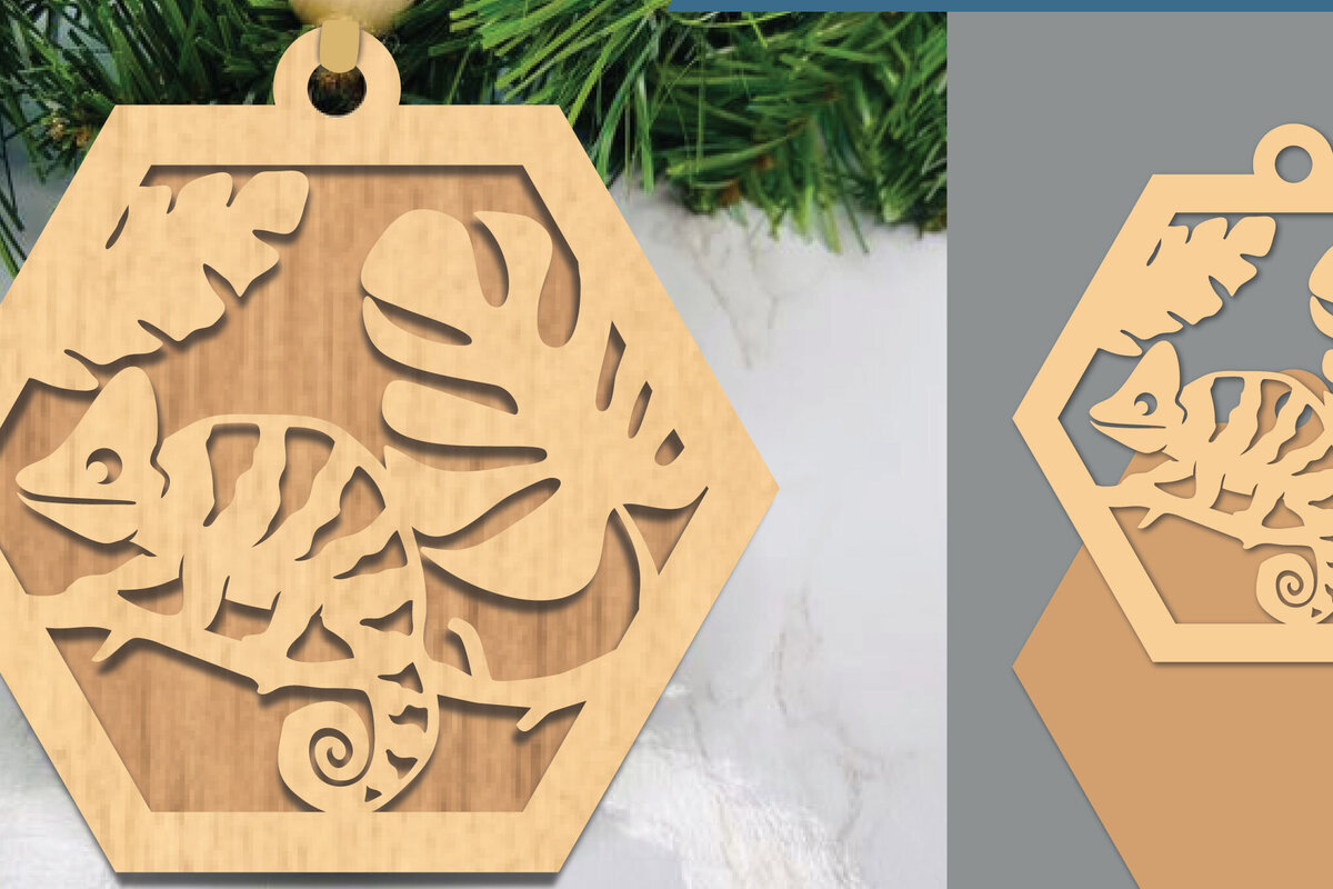 Σετ των 3 Intra απο ξύλο plywood 3mm-4mm πάχος Στολίδι κοπής με λέιζερ χαμαιλέοντας στο δάσος Δίασταση 8x8 cm INTRAFABR-105555879