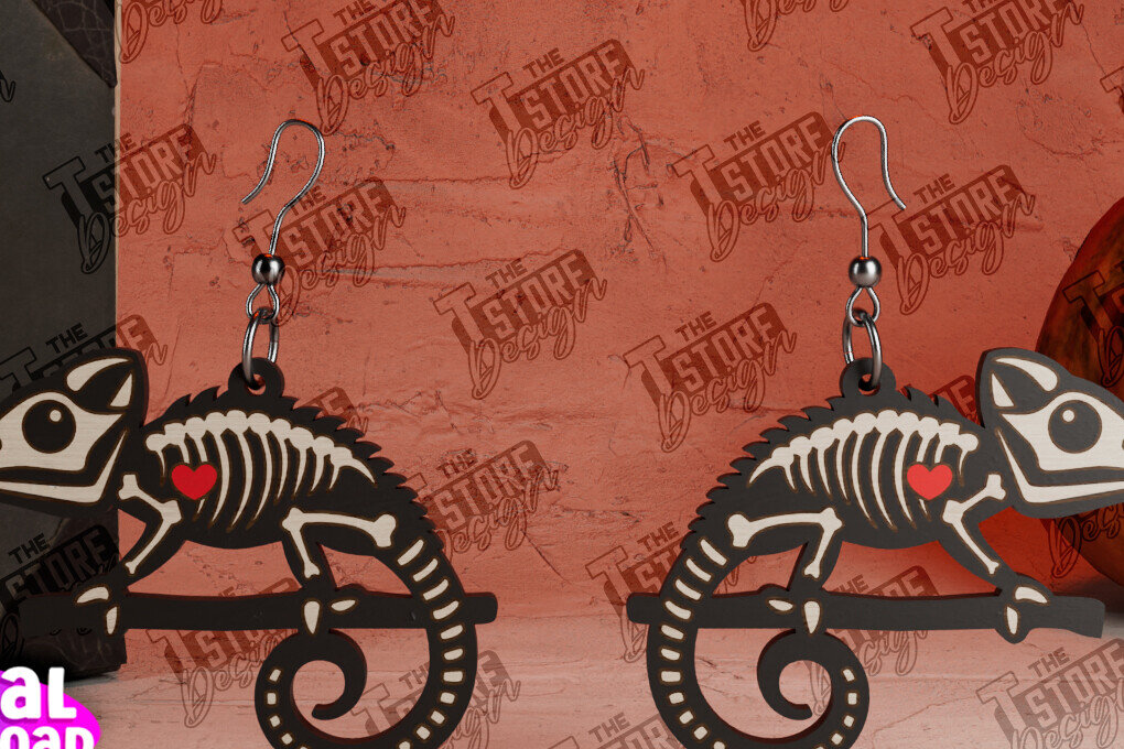 Σετ των 3 Intra απο ξύλο plywood 3mm-4mm πάχος Σκουλαρίκια Chameleon Skeleton | Κοσμήματα Δίασταση 3x3 cm INTRAFABR-104428558