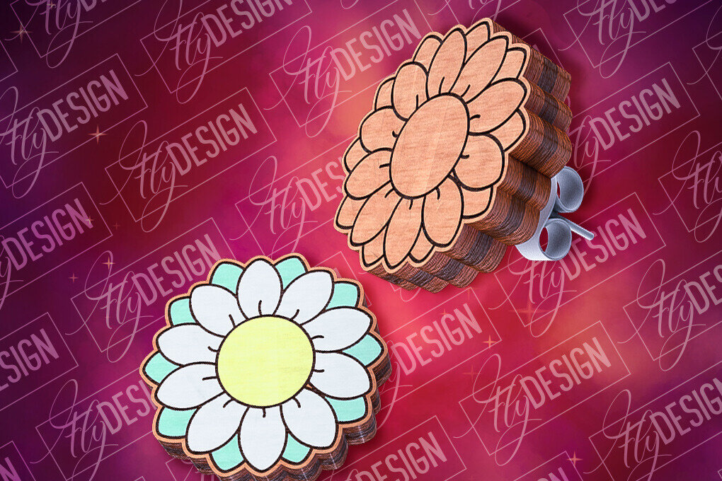 Σετ των 3 Intra απο ξύλο plywood 3mm-4mm πάχος Σκουλαρίκια από χαμομήλι | CNC Δίασταση 3x3 cm INTRAFABR-84105046