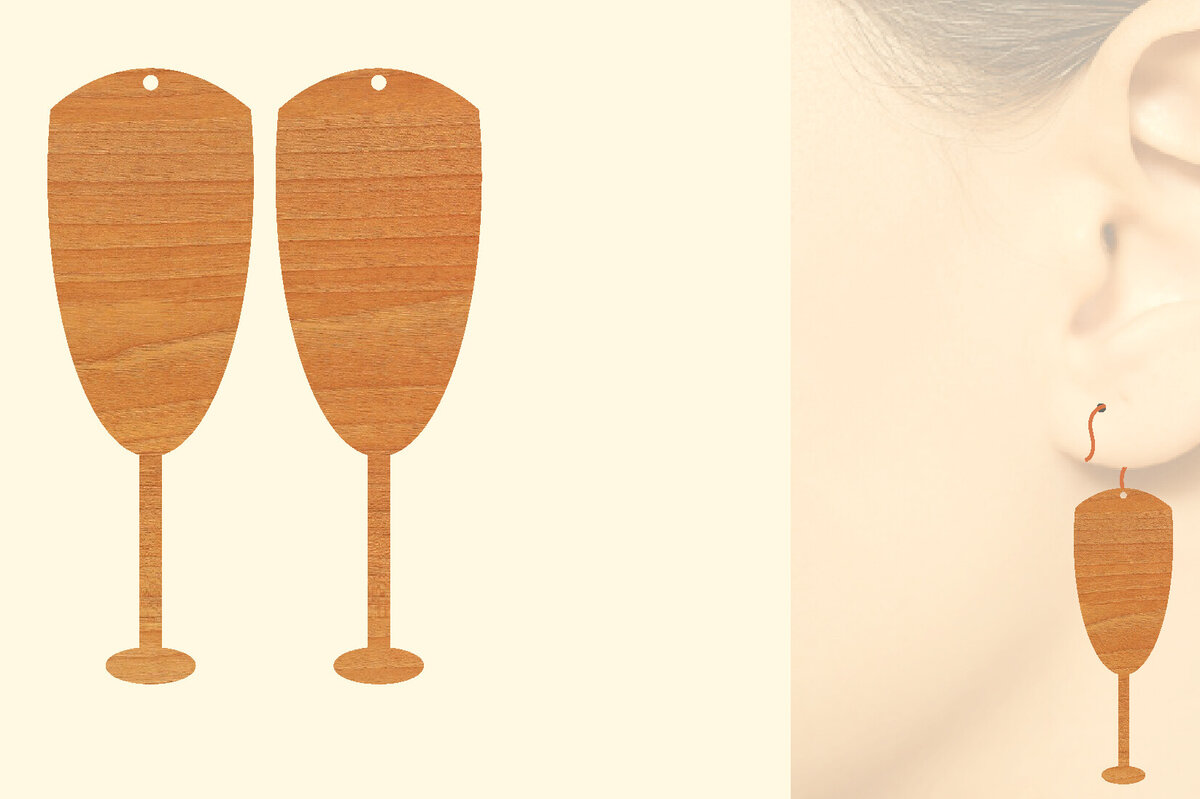 Σετ των 3 Intra απο ξύλο plywood 3mm-4mm πάχος Ξύλινα σκουλαρίκια από γυαλί σαμπάνιας κοπής με λέιζερ Δίασταση 3x3 cm INTRAFABR-87040735