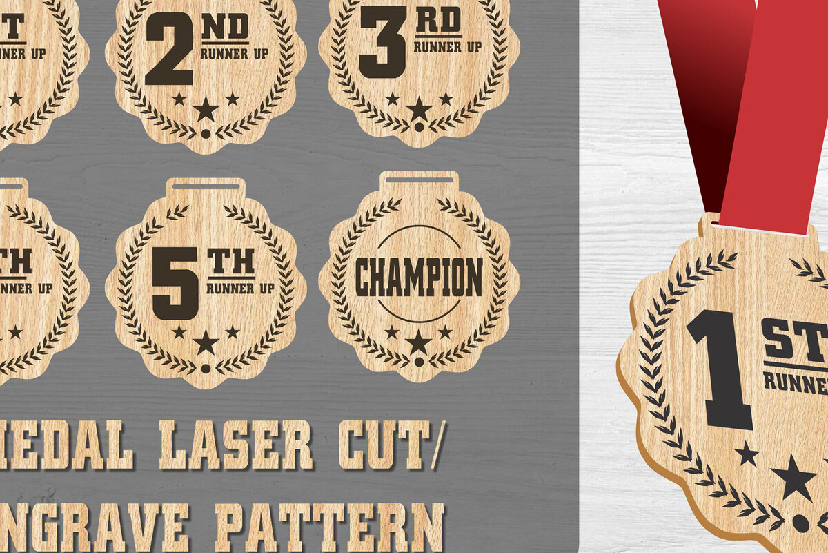 Σετ των 2 Intra απο ξύλο plywood 3mm-4mm πάχος χαρακτικής κοπής με λέιζερ Champion Medal Δίασταση 15x15 cm INTRAFABR-109853744