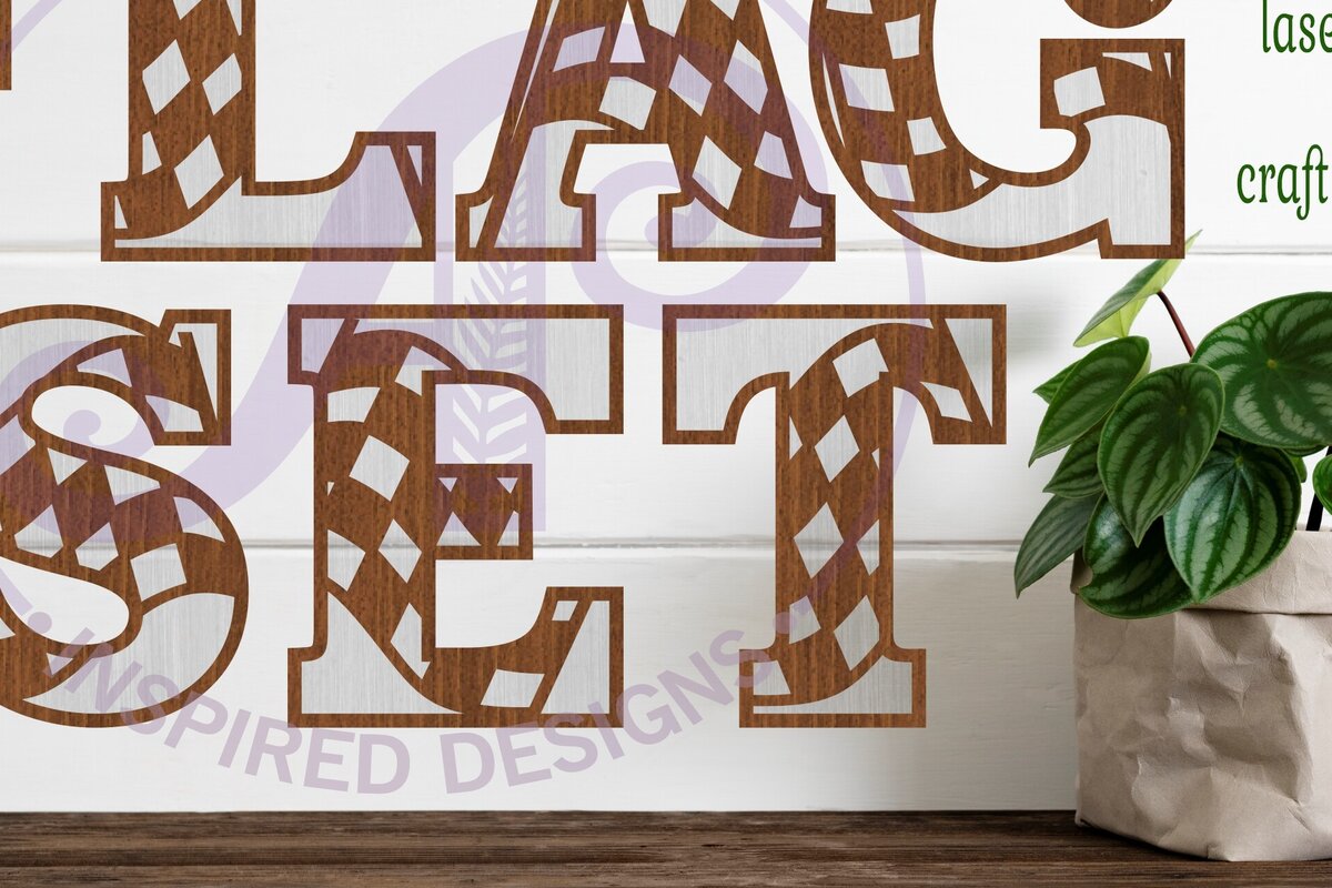 Σετ των 3 Intra απο ξύλο plywood 3mm-4mm πάχος αλφαβήτου με καρό γράμματα σημαία X 52 Δίασταση 5x5 cm INTRAFABR-90207156