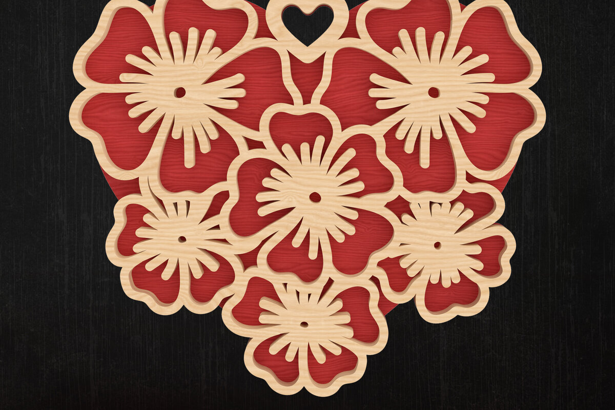 Σετ των 3 Intra απο ξύλο plywood 3mm-4mm πάχος Cherry Blossom Heart Valentine Δίασταση 8x8 cm INTRAFABR-113314683