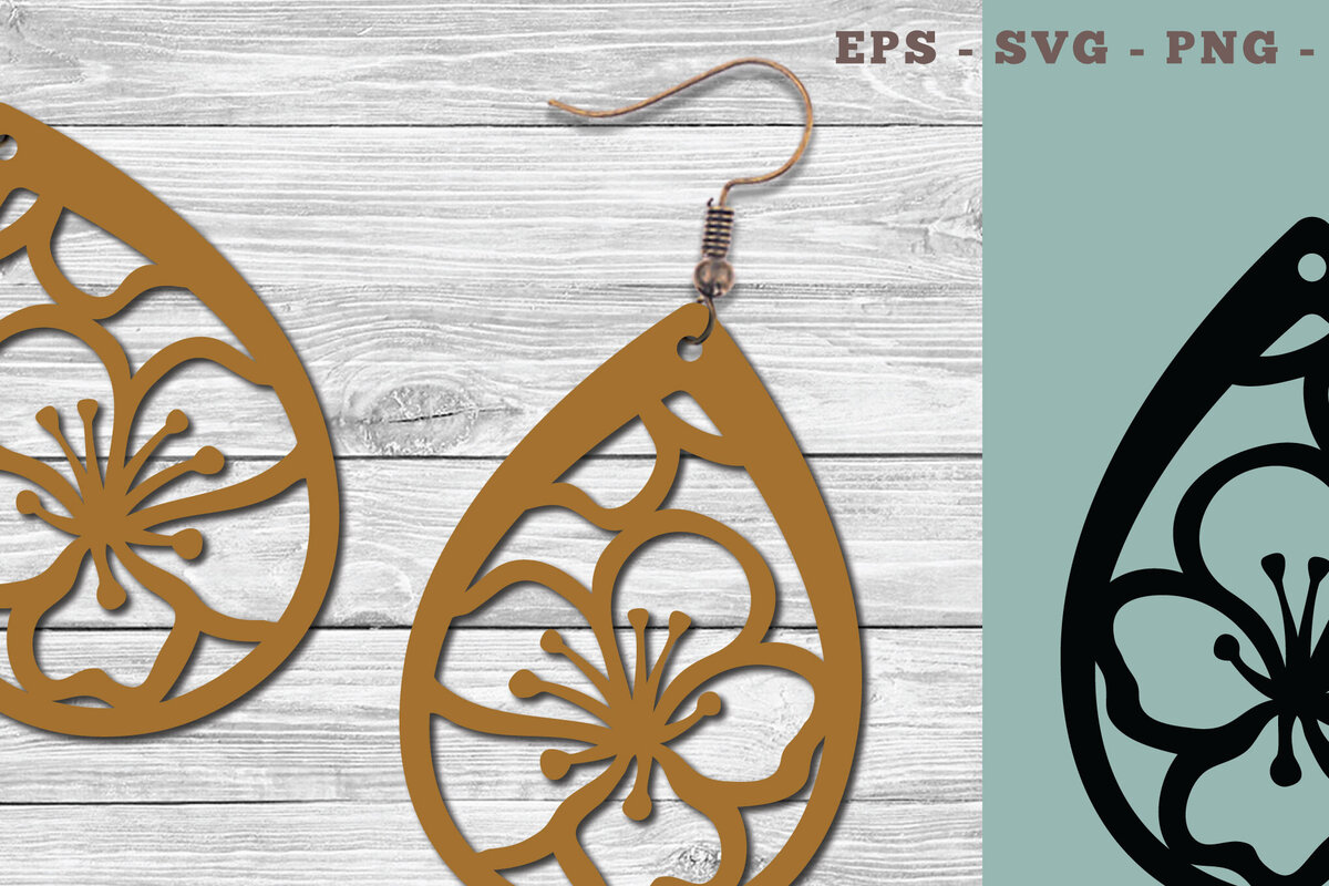 Σετ των 3 Intra απο ξύλο plywood 3mm-4mm πάχος Σκουλαρίκια με λέιζερ Cherry Blossom Δίασταση 3x3 cm INTRAFABR-103776674