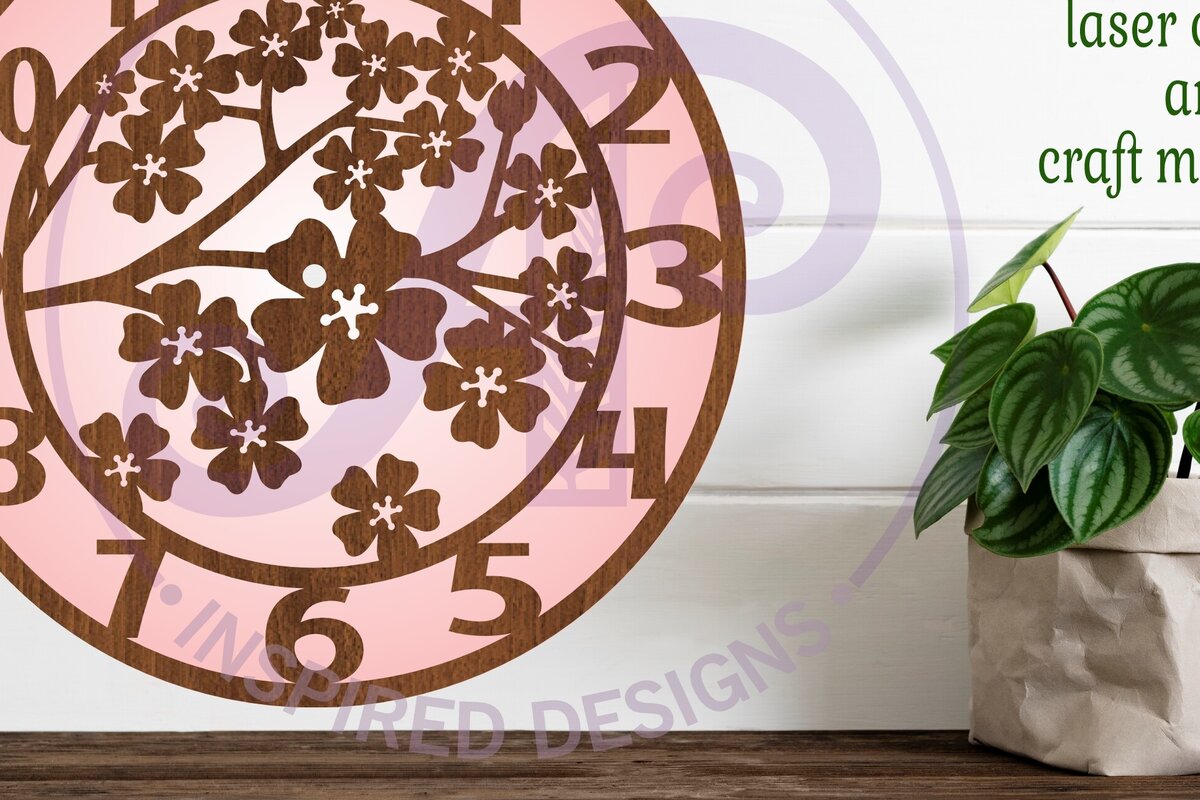 Σετ των 3 Intra απο ξύλο plywood 3mm-4mm πάχος κοπής με λέιζερ ρολόι τοίχου Cherry Blossom Δίασταση 8x8 cm INTRAFABR-96973150