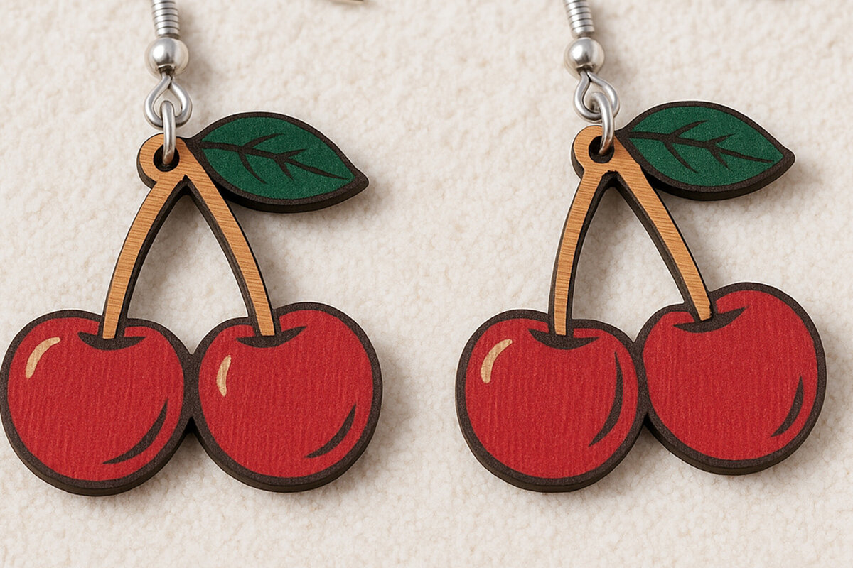 Σετ των 3 Intra απο ξύλο plywood 3mm-4mm πάχος Σκουλαρίκια Cherry Fruit Δίασταση 3x3 cm INTRAFABR-120915211