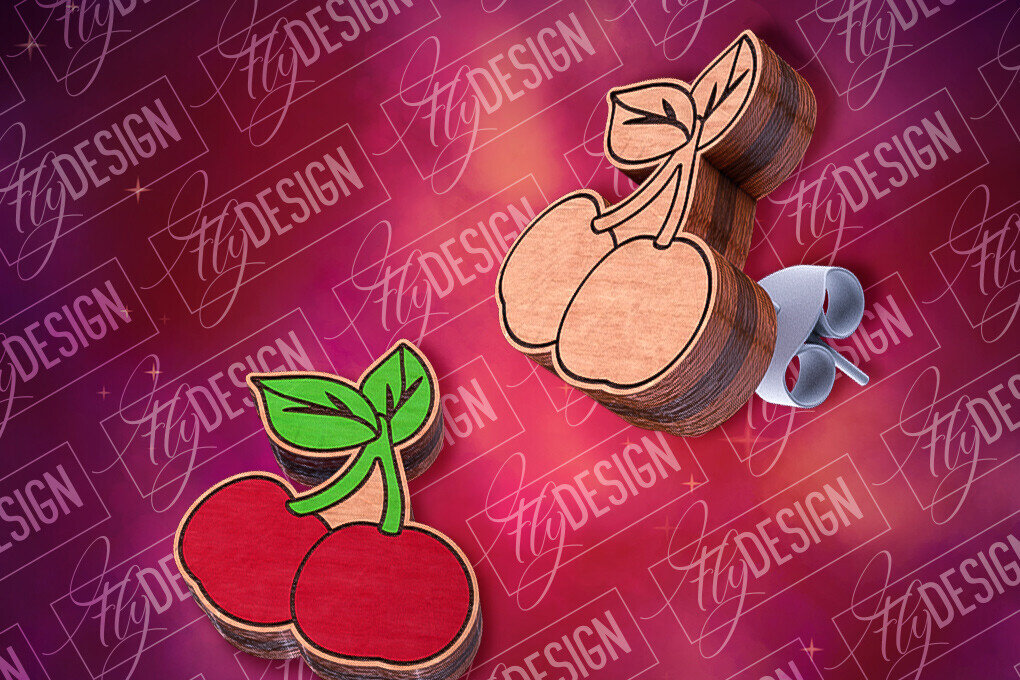 Σετ των 3 Intra απο ξύλο plywood 3mm-4mm πάχος Cherry Stud Earrings Cut  | CNC Δίασταση 3x3 cm INTRAFABR-84105475