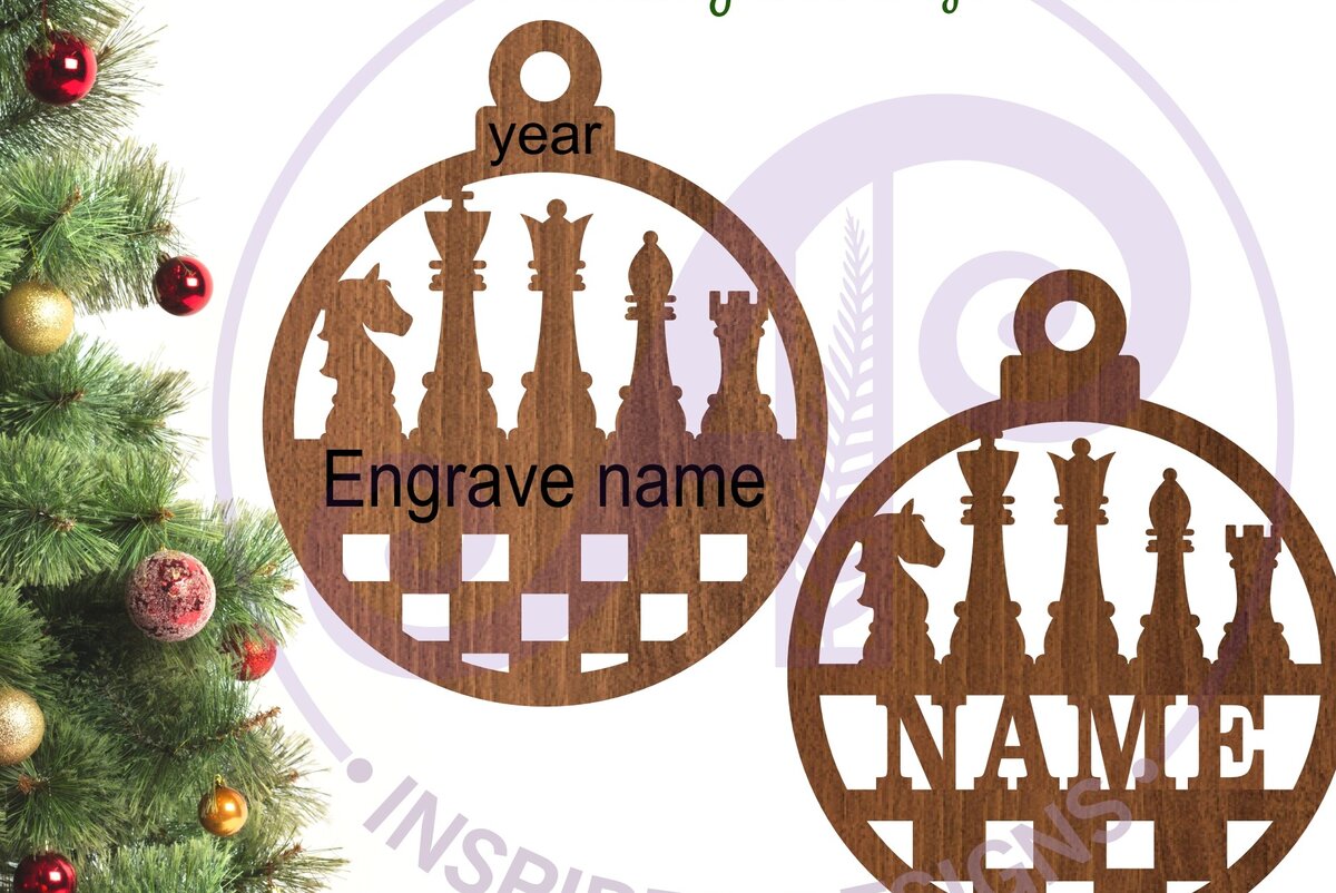 Σετ των 3 Intra απο ξύλο plywood 3mm-4mm πάχος Σκάκι Χριστουγεννιάτικο Στολίδι Δίασταση 3x3 cm INTRAFABR-107654382