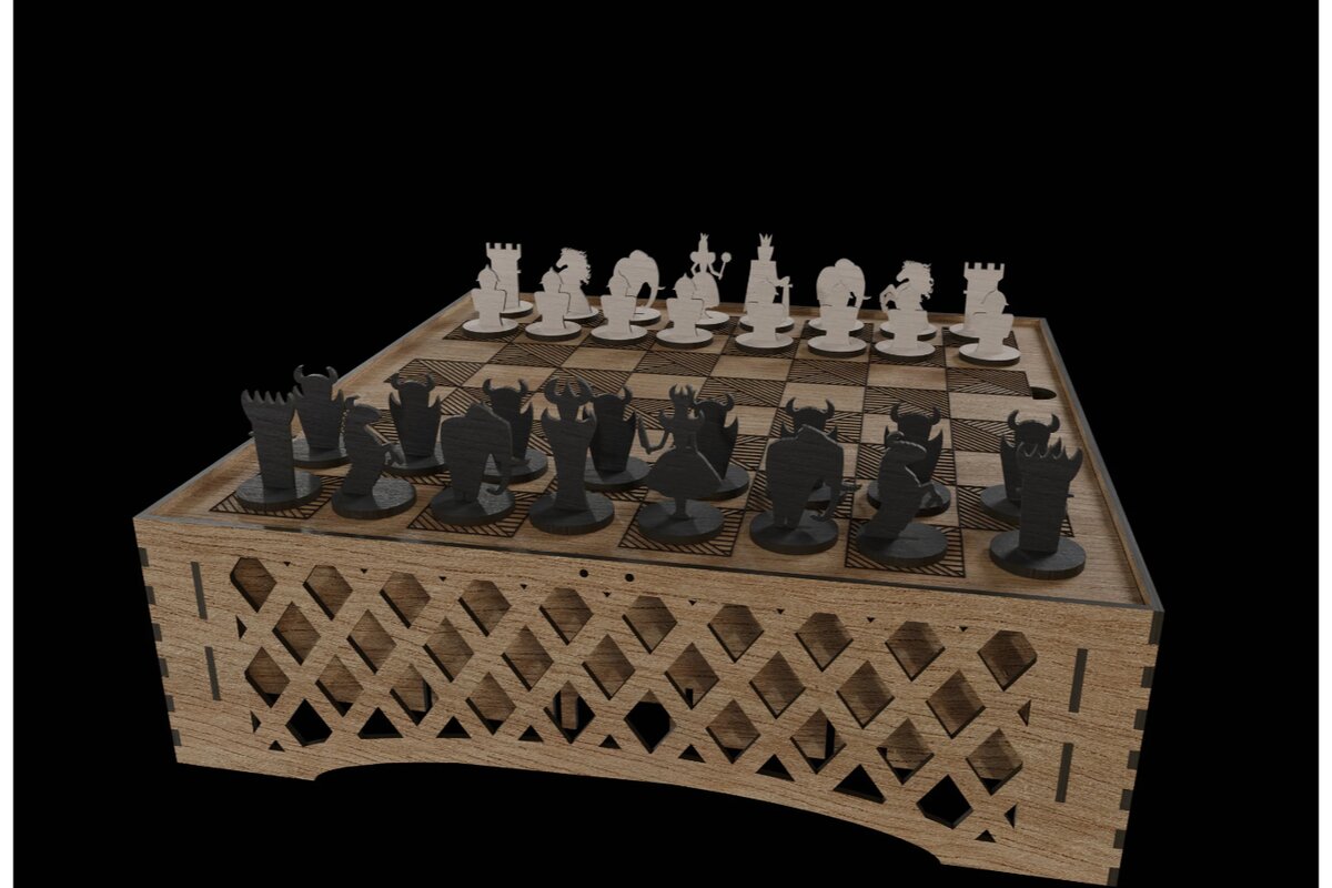 Σετ των 3 Intra απο ξύλο plywood 3mm-4mm πάχος Σκακιέρα με κρυφό διαμέρισμα Δίασταση 3x3 cm INTRAFABR-104823871