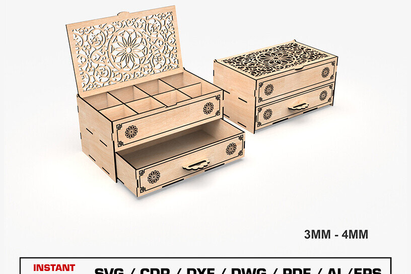 Σετ των 3 Intra απο ξύλο plywood 3mm-4mm πάχος Συρταριέρα κομμένο με λέιζερ Δίασταση 10x10 cm INTRAFABR-105215920