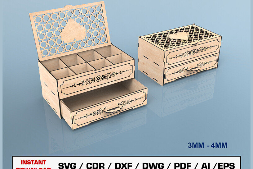 Σετ των 3 Intra απο ξύλο plywood 3mm-4mm πάχος Συρταριέρα κομμένο με λέιζερ Δίασταση 10x10 cm INTRAFABR-105216156