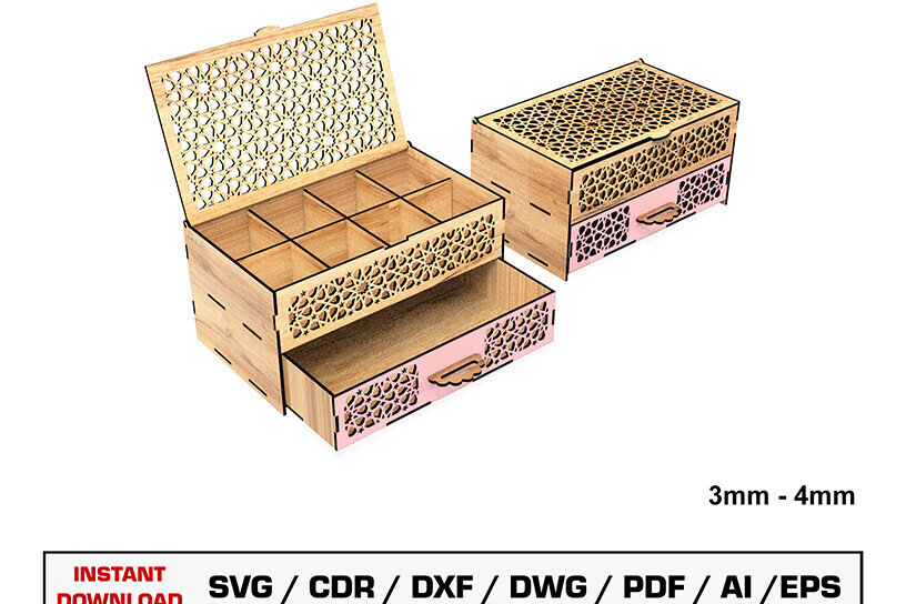 Σετ των 3 Intra απο ξύλο plywood 3mm-4mm πάχος Συρταριέρα κομμένο με λέιζερ Δίασταση 10x10 cm INTRAFABR-105216338