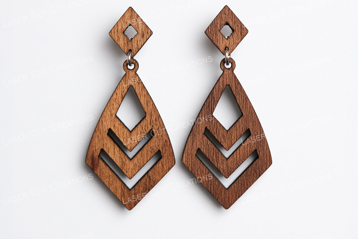 Σετ των 3 Intra απο ξύλο plywood 3mm-4mm πάχος Σκουλαρίκια με διαμάντια Chevron Δίασταση 3x3 cm INTRAFABR-124957641