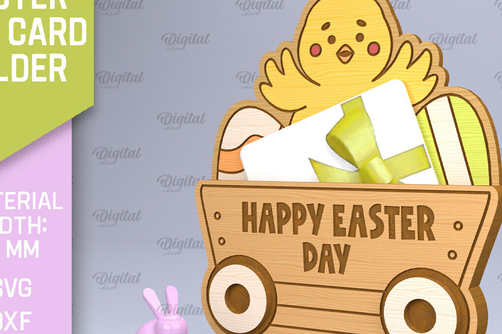 Σετ των 2 Intra απο ξύλο plywood 3mm-4mm πάχος Chick Πασχαλινή αναδυόμενη κάρτα με λέιζερ Δίασταση 15x15 cm INTRAFABR-90351184