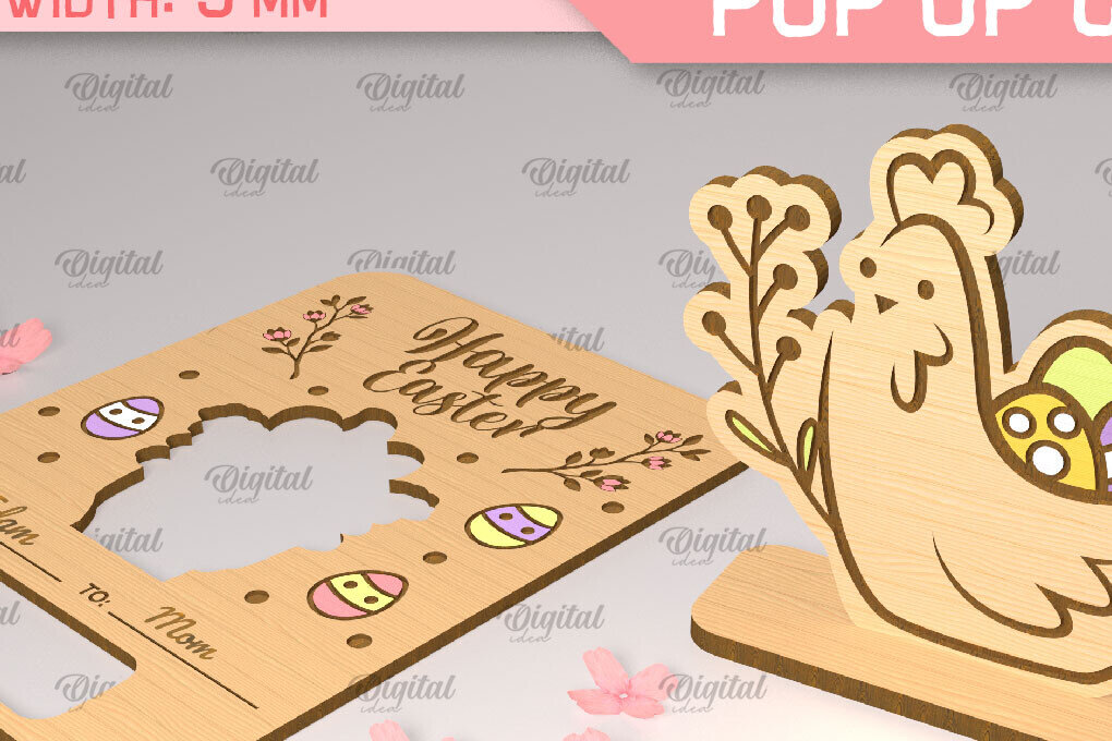 Σετ των 3 Intra απο ξύλο plywood 3mm-4mm πάχος Chick Πασχαλινή αναδυόμενη κάρτα με λέιζερ Δίασταση 15x15 cm INTRAFABR-90349210