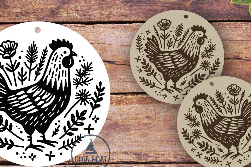 Σετ των 3 Intra απο ξύλο plywood 3mm-4mm πάχος Σκουλαρίκια κοτόπουλου | Πασχαλινή ετικέτα λέιζερ Δίασταση 3x3 cm INTRAFABR-118681584