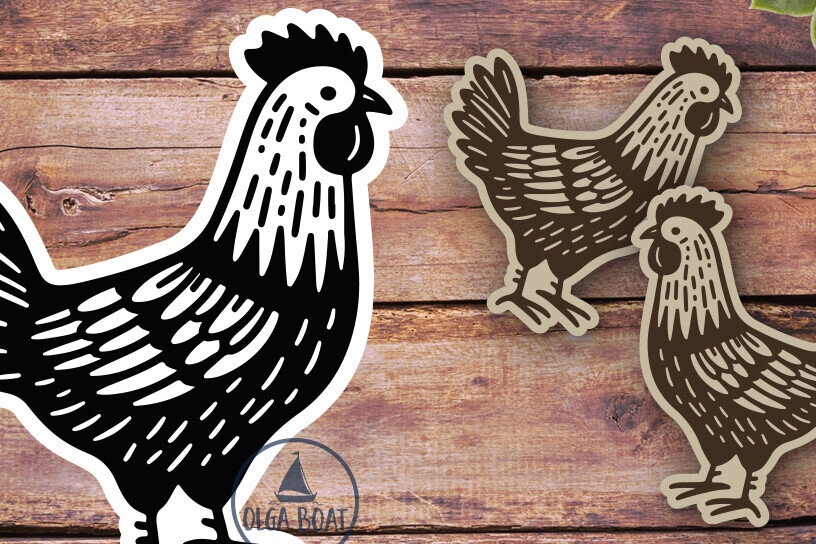 Σετ των 3 Intra απο ξύλο plywood 3mm-4mm πάχος Σκουλαρίκια κοτόπουλου Glowforge  Rooster Δίασταση 3x3 cm INTRAFABR-118682440