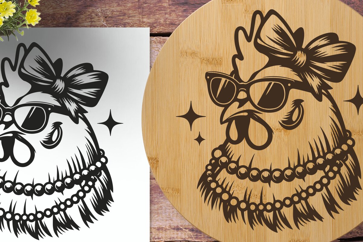 Σετ των 2 Intra απο ξύλο plywood 3mm-4mm πάχος Chicken Lady | Χαραγμένο με λέιζερ Δίασταση 30x20 cm INTRAFABR-124849909