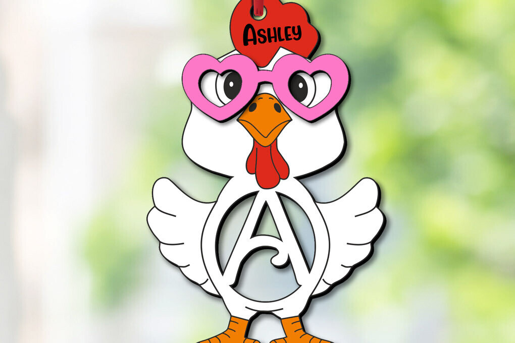 Σετ των 3 Intra απο ξύλο plywood 3mm-4mm πάχος Ετικέτα ονόματος για το γράμμα κοτόπουλου σε ένα πασχαλινό καλάθι Δίασταση 8x8 cm INTRAFABR-113924084