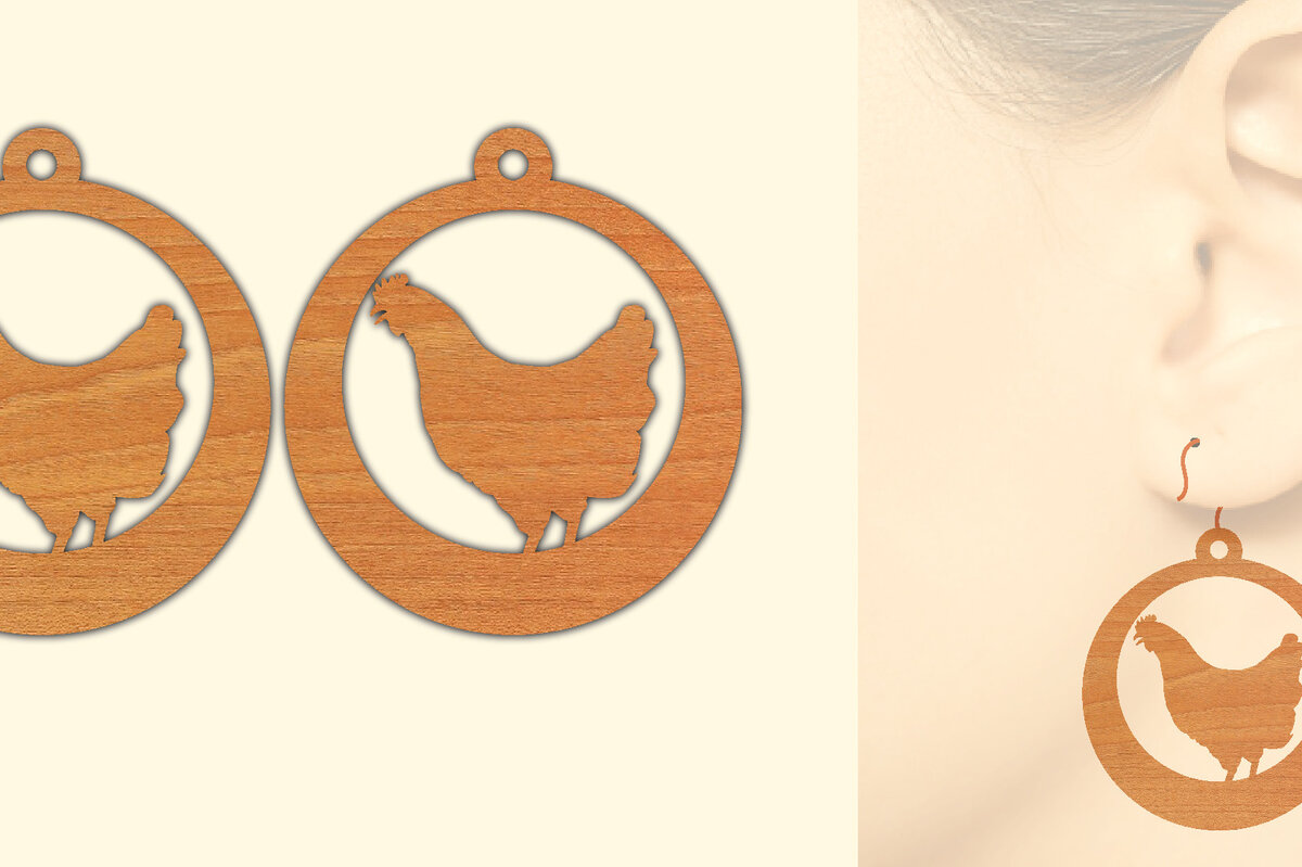 Σετ των 3 Intra απο ξύλο plywood 3mm-4mm πάχος Ξύλινα σκουλαρίκια κότας με λέιζερ Δίασταση 3x3 cm INTRAFABR-66456146