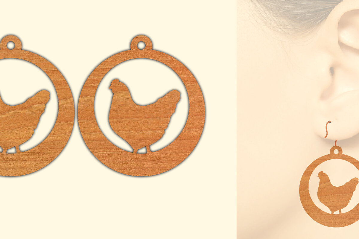 Σετ των 3 Intra απο ξύλο plywood 3mm-4mm πάχος Ξύλινα σκουλαρίκια κότας με λέιζερ Δίασταση 3x3 cm INTRAFABR-66456194