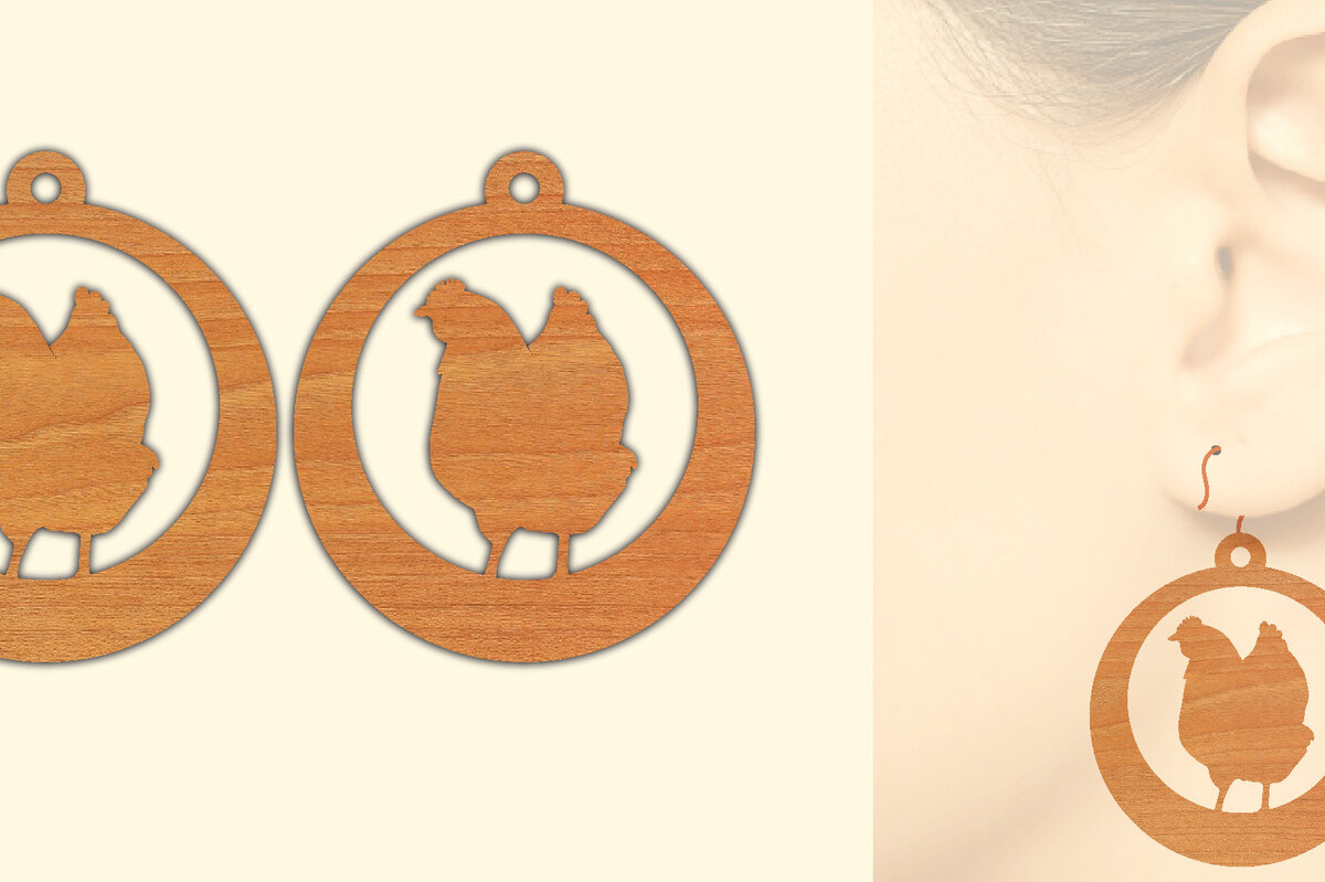 Σετ των 3 Intra απο ξύλο plywood 3mm-4mm πάχος Ξύλινα σκουλαρίκια κότας με λέιζερ Δίασταση 3x3 cm INTRAFABR-66456243