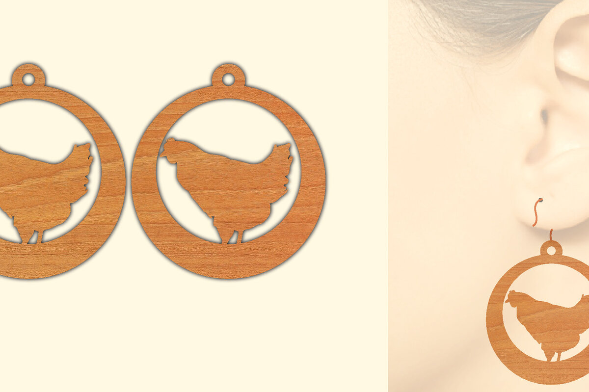 Σετ των 3 Intra απο ξύλο plywood 3mm-4mm πάχος Ξύλινα σκουλαρίκια κότας με λέιζερ Δίασταση 3x3 cm INTRAFABR-66456432