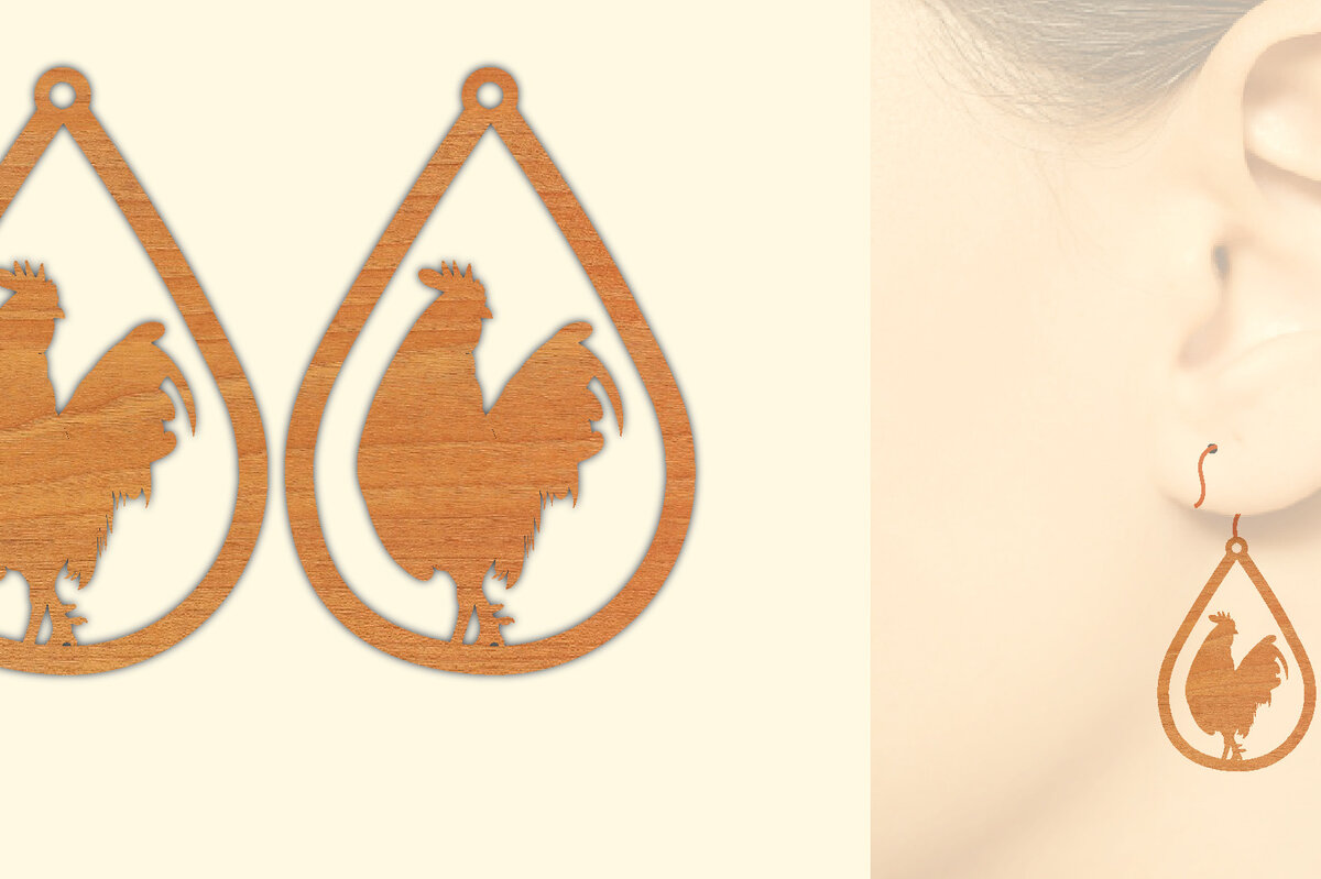 Σετ των 3 Intra απο ξύλο plywood 3mm-4mm πάχος Ξύλινα σκουλαρίκια κότας με λέιζερ Δίασταση 3x3 cm INTRAFABR-66455672