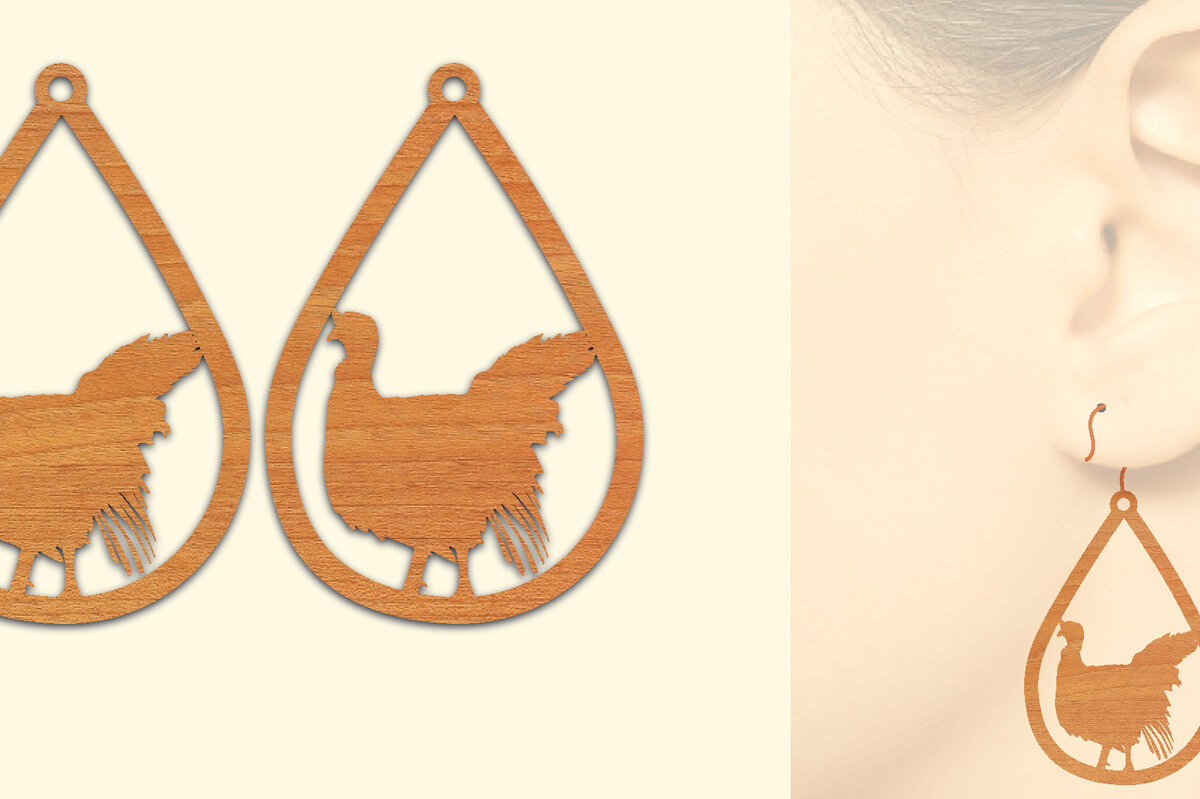 Σετ των 3 Intra απο ξύλο plywood 3mm-4mm πάχος Ξύλινα σκουλαρίκια κότας με λέιζερ Δίασταση 3x3 cm INTRAFABR-66456580