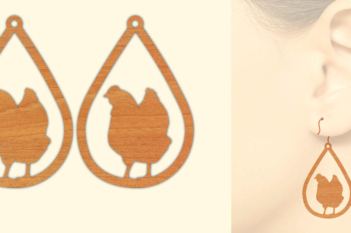 Σετ των 3 Intra απο ξύλο plywood 3mm-4mm πάχος Ξύλινα σκουλαρίκια κότας με λέιζερ Δίασταση 3x3 cm INTRAFABR-66456638