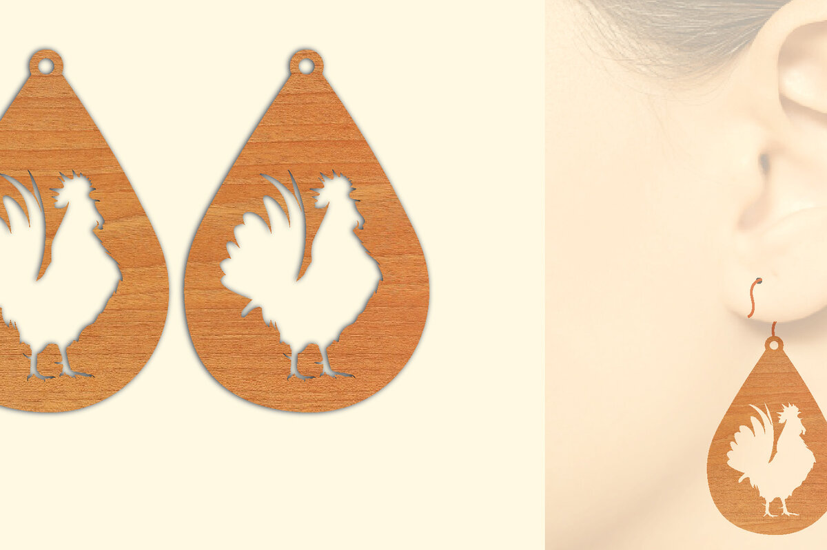 Σετ των 3 Intra απο ξύλο plywood 3mm-4mm πάχος Ξύλινα σκουλαρίκια κότας με λέιζερ Δίασταση 3x3 cm INTRAFABR-66455793