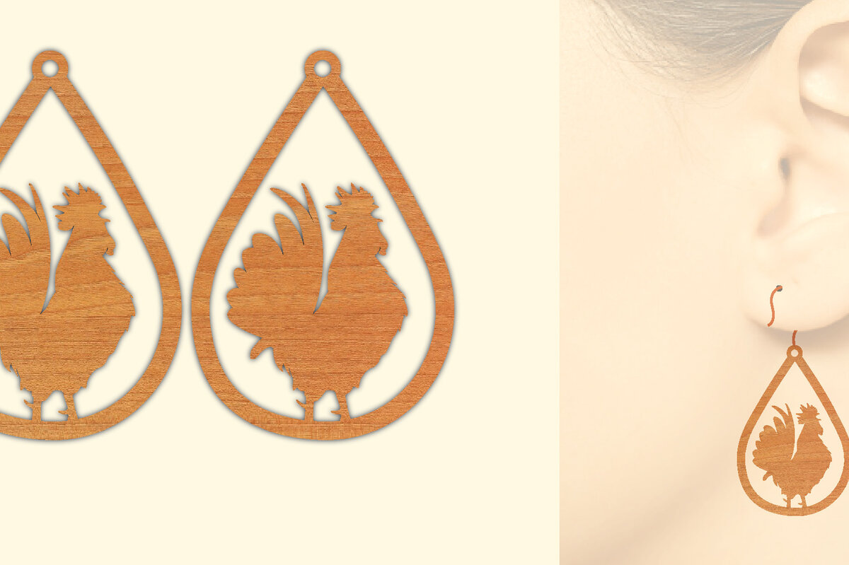 Σετ των 3 Intra απο ξύλο plywood 3mm-4mm πάχος Ξύλινα σκουλαρίκια κότας με λέιζερ Δίασταση 3x3 cm INTRAFABR-66455829