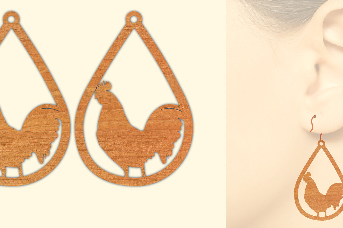 Σετ των 3 Intra απο ξύλο plywood 3mm-4mm πάχος Ξύλινα σκουλαρίκια κότας με λέιζερ Δίασταση 3x3 cm INTRAFABR-66455850