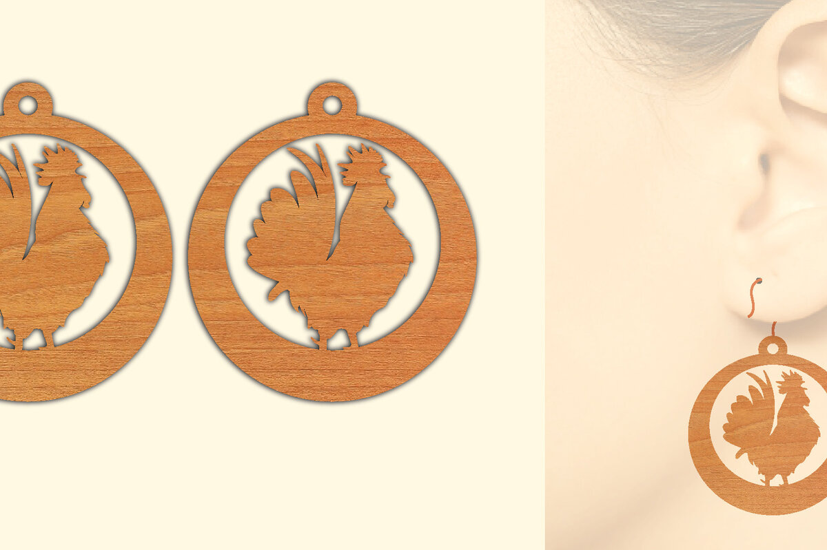 Σετ των 3 Intra απο ξύλο plywood 3mm-4mm πάχος Ξύλινα σκουλαρίκια κότας με λέιζερ Δίασταση 3x3 cm INTRAFABR-66455930