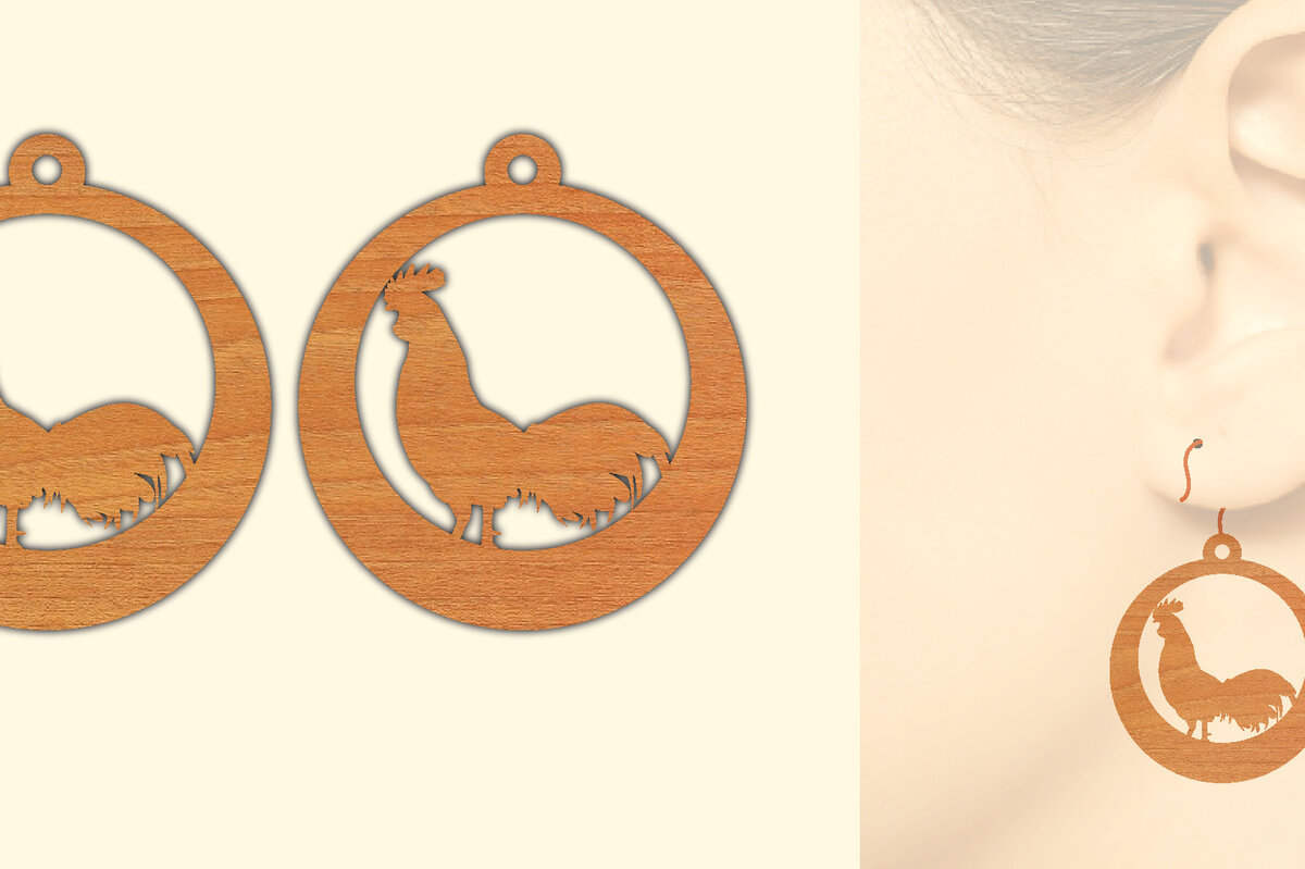 Σετ των 3 Intra απο ξύλο plywood 3mm-4mm πάχος Ξύλινα σκουλαρίκια κότας με λέιζερ Δίασταση 3x3 cm INTRAFABR-66455974