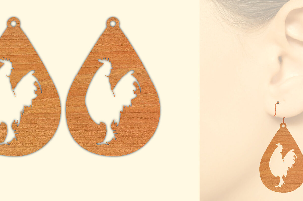 Σετ των 3 Intra απο ξύλο plywood 3mm-4mm πάχος Ξύλινα σκουλαρίκια κότας με λέιζερ Δίασταση 3x3 cm INTRAFABR-66455587