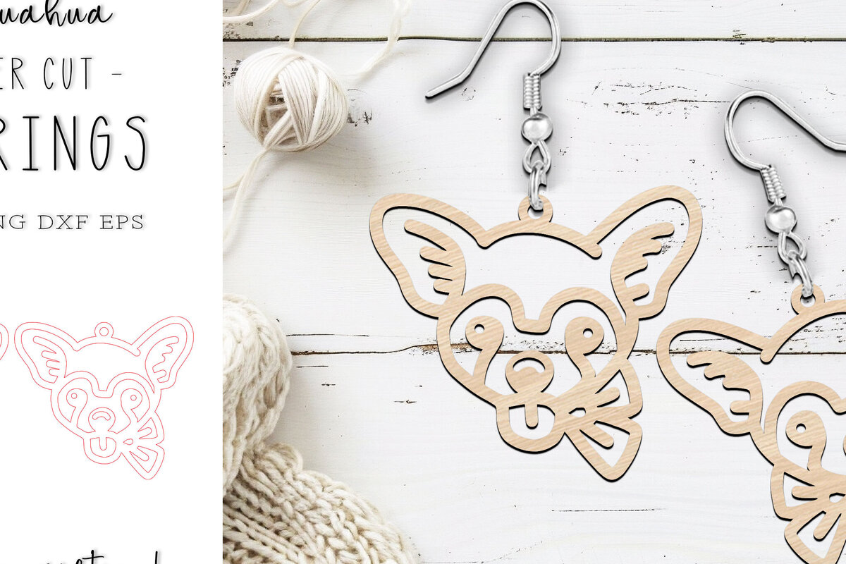 Σετ των 3 Intra απο ξύλο plywood 3mm-4mm πάχος Σκουλαρίκια σκύλου Chihuahua Σχέδιο κοπής με λέιζερ Δίασταση 1x1 cm INTRAFABR-119202067