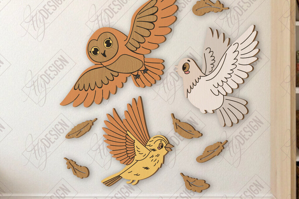 Σετ των 2 Intra απο ξύλο plywood 3mm-4mm πάχος Παιδικό δωμάτιο Διακόσμηση τοίχου με λέιζερ | CNC Δίασταση 15x15 cm INTRAFABR-123134978