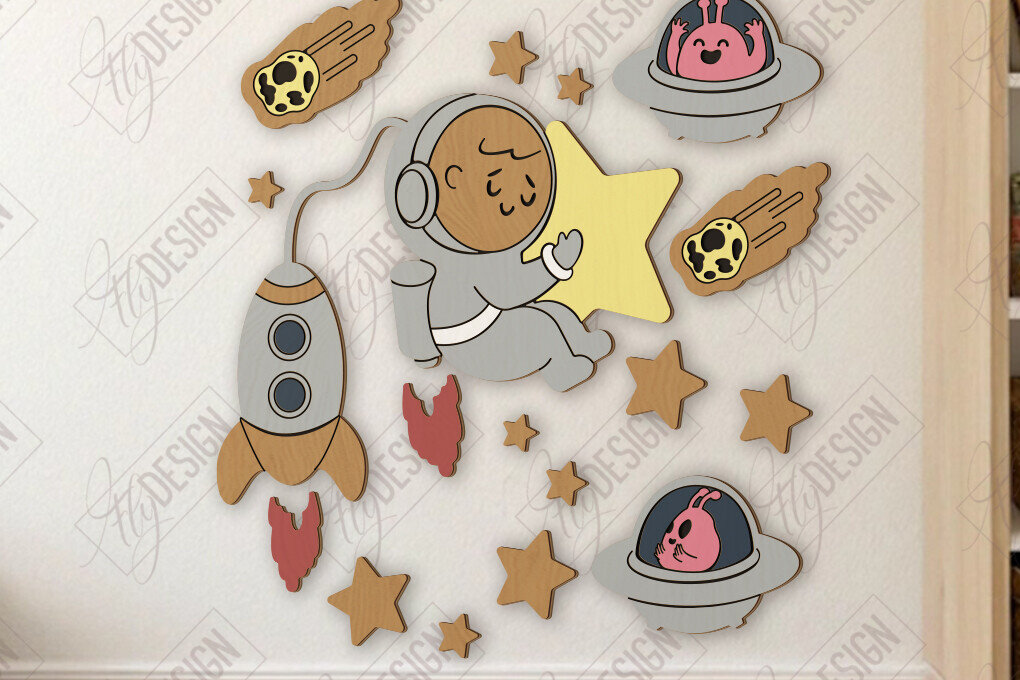 Σετ των 2 Intra απο ξύλο plywood 3mm-4mm πάχος Παιδικό δωμάτιο Διακόσμηση τοίχου με λέιζερ | CNC Δίασταση 15x15 cm INTRAFABR-123044119