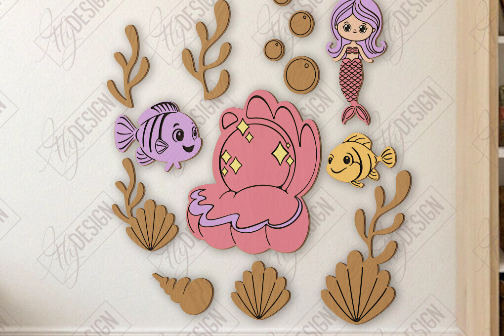 Σετ των 2 Intra απο ξύλο plywood 3mm-4mm πάχος Παιδικό δωμάτιο Διακόσμηση τοίχου με λέιζερ | CNC Δίασταση 15x15 cm INTRAFABR-123044134