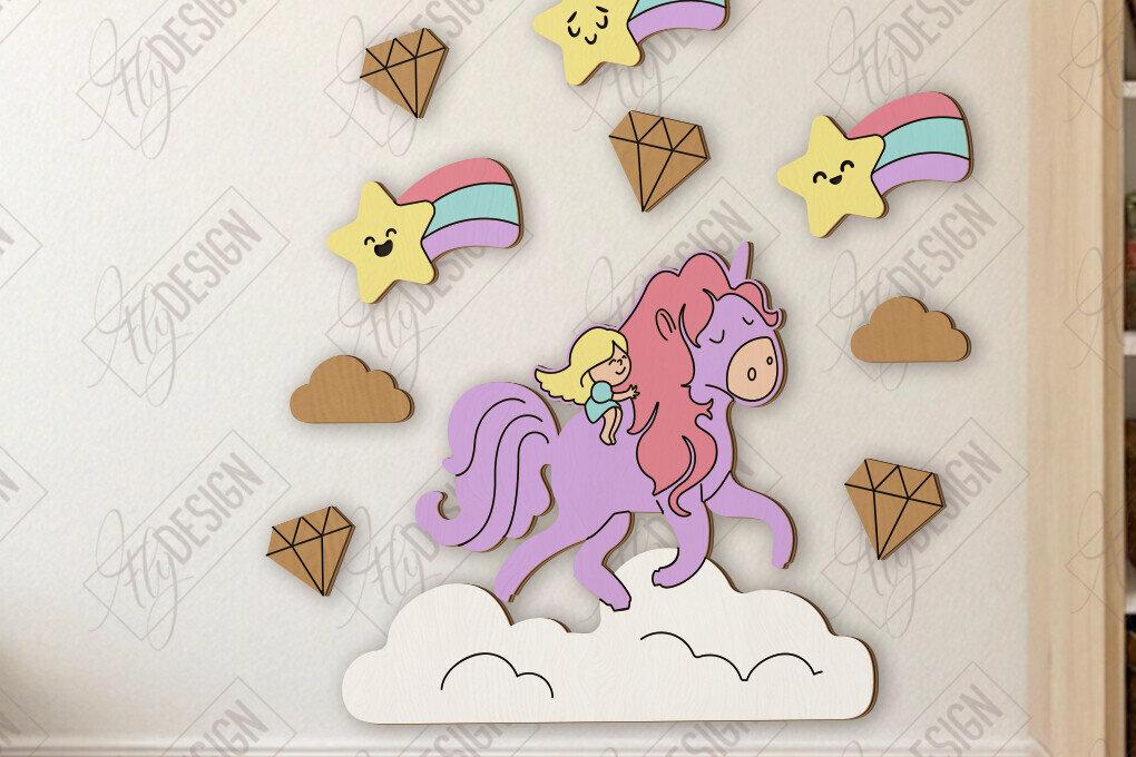 Σετ των 2 Intra απο ξύλο plywood 3mm-4mm πάχος Παιδικό δωμάτιο Διακόσμηση τοίχου με λέιζερ | CNC Δίασταση 15x15 cm INTRAFABR-123044147