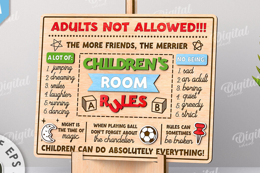 Intra απο ξύλο plywood 3mm-4mm πάχος Κανόνες Παιδικού Δωματίου Πλάκα Δίασταση 30x20 cm INTRAFABR-112859186